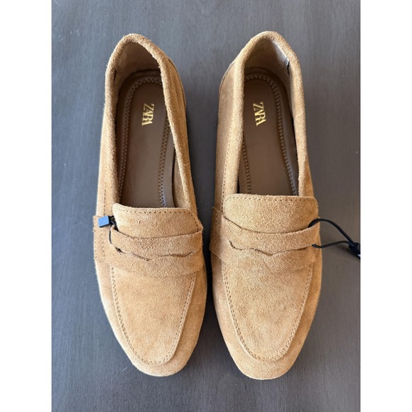 Zara Shoes Womens Size 5.5 Brown Suede Loafers Slip On Cushioned Flats - Picture 2 of 16